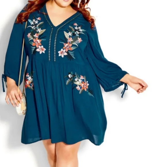green emerald velvet dress City Chic Women's Plus Size Dress-Ulla Embroidered, Black, 12 at Amazon  Women's Clothing store main image 0